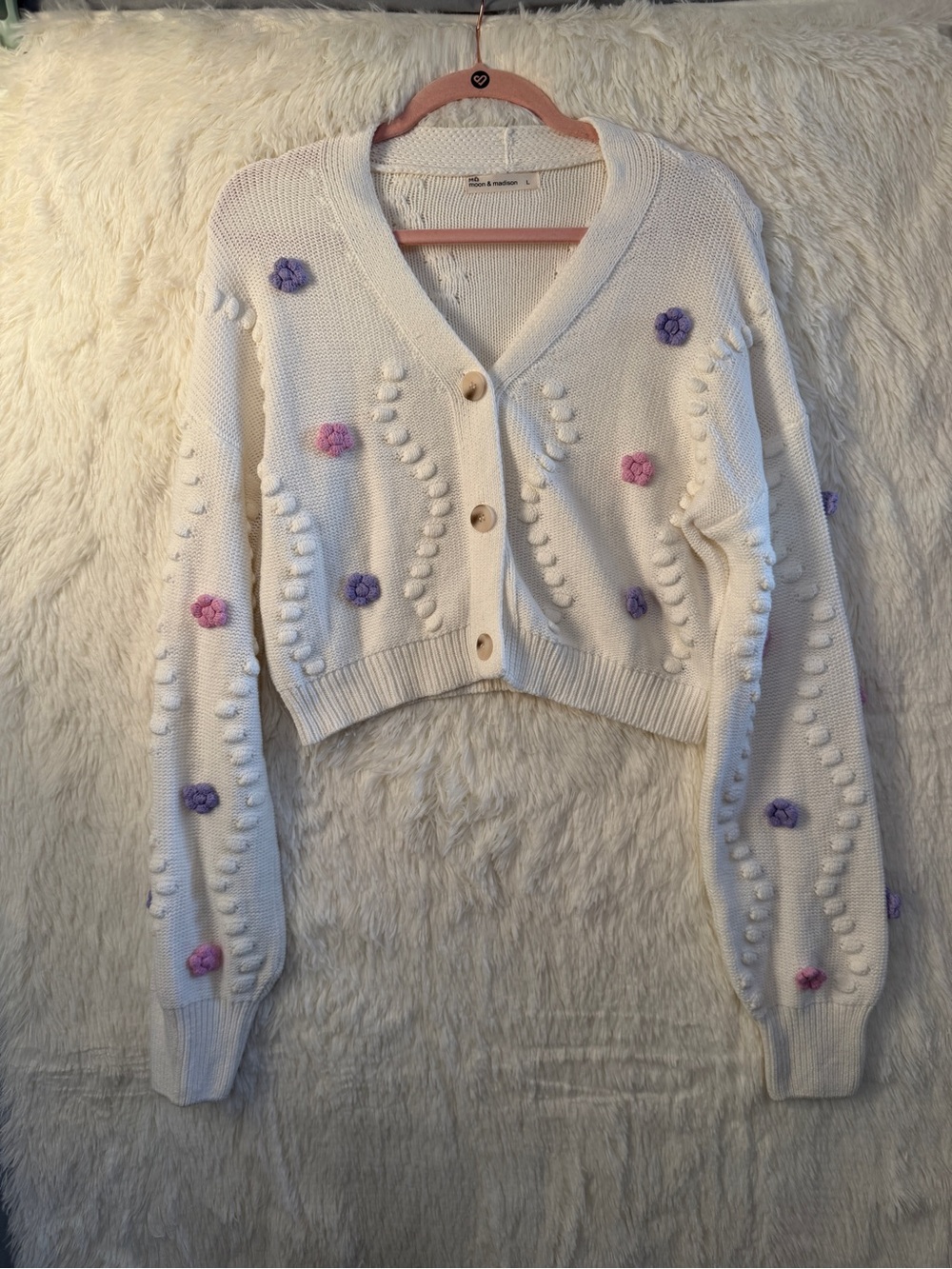 Moon & Madison Womens Cottagecore Cropped Chunky Knit Cardigan Size L Grannycore